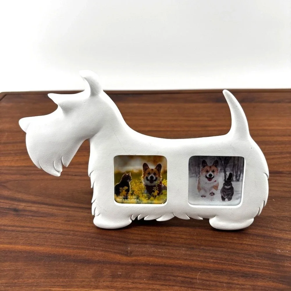 Scottie Dog Double Photo Frame White Terrier  Holds 2 Pictures Whimsical Pet